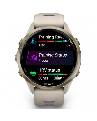 Garmin Forerunner 970 AMOLED GPS Smartwatch Cardio Integrato, Soft Gold Titanium/French Grey/Translucent Indigo