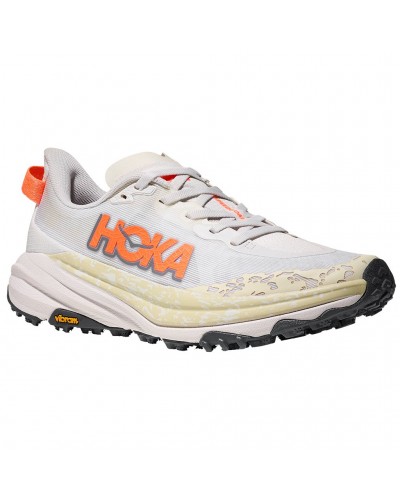 Hoka One One Speedgoat 6 Women's Trail Running Shoes, White/Neon Tangerine