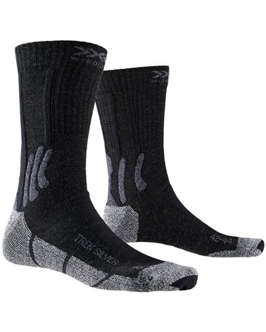 X-Bionic X-Socks Trek Silver 4.0 Trekking Socks, Opal Black/Dolomite Grey Melange