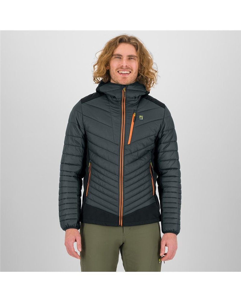 Karpos Pian Longhi Men's Hooded Hybrid Jacket, Woodl. Gray/Black/Vibrant Orange