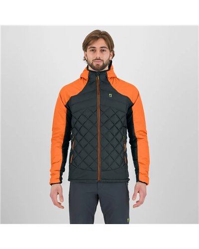 Karpos Lastei Active Plus Giacca Ibrida con Cappuccio Uomo, Woodl. Gray/Vibrant Orange