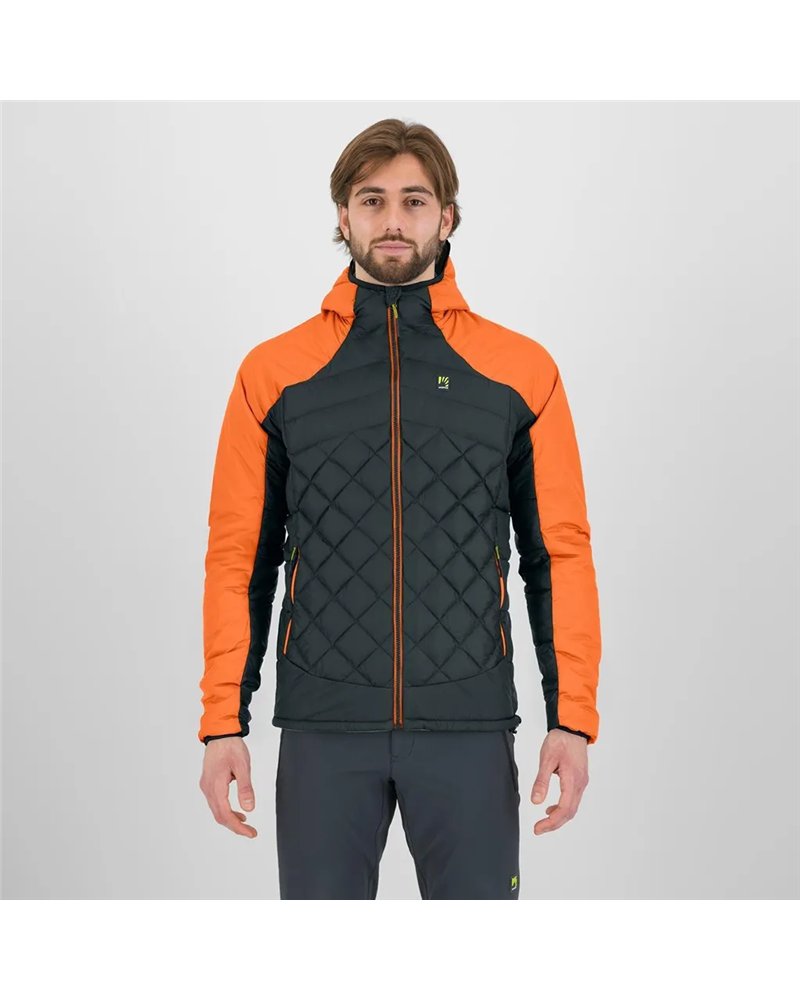Karpos Lastei Active Plus Men's Hooded Hybrid Jacket, Woodl. Gray/Vibrant Orange