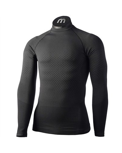 Mico Odor Zero Ionic+ Skintech Seamless Men's Round Neck Long Sleeve Baselayer, Black
