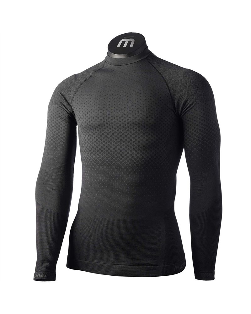 Mico Odor Zero Ionic+ Skintech Seamless Men's Round Neck Long Sleeve Baselayer, Black