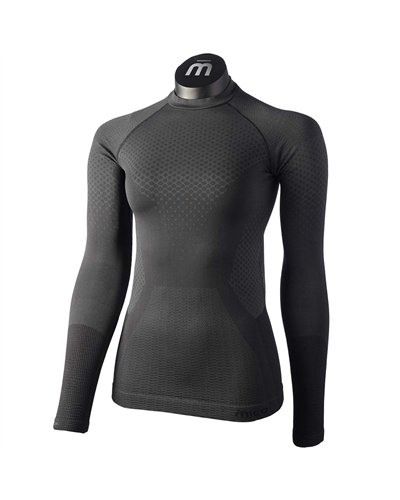 Mico Odor Zero Ionic+ Skintech Seamless Women's Round Neck Long Sleeve Baselayer, Black