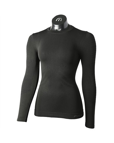 Mico Extra Dry Skintech Seamless Women's Round Neck Long Sleeve Baselayer, Black