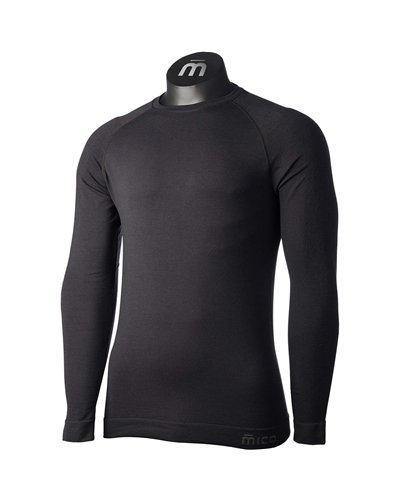 Mico Warm Control Dualtech Merino/Silk Skintech Seamless Men's Round Neck Long Sleeve Baselayer, Black