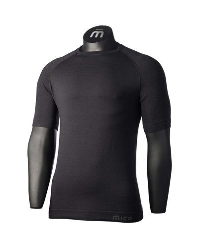 Mico Warm Control Dualtech Merino/Silk Skintech Seamless Maglia Intimo Girocollo Maniche Corte Uomo, Nero