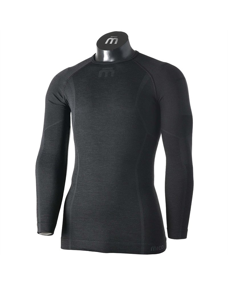 Mico Superthermo Dualtech Merino Skintech Seamless Men's Round Neck Long Sleeve Baselayer, Black