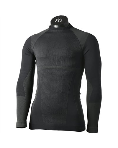 Mico Warm Control Skintech Seamless Men's Round Neck Long Sleeve Baselayer, Black