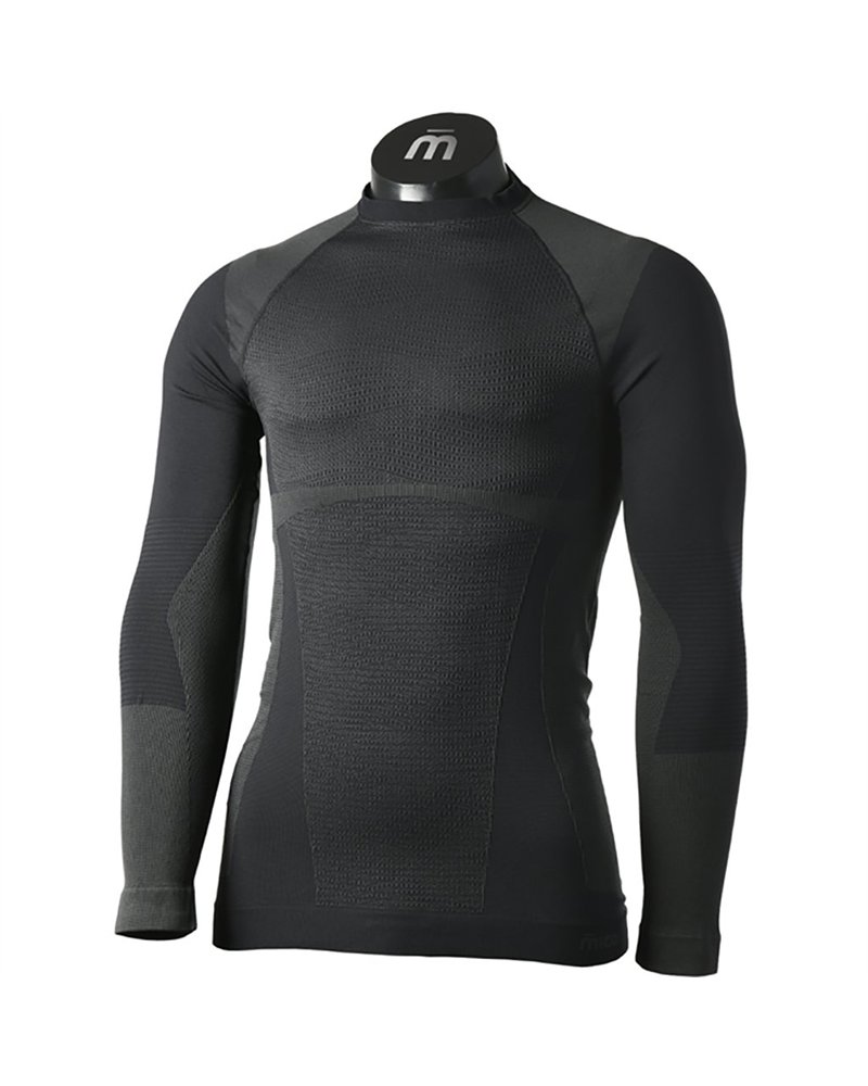 Mico Warm Control Skintech Seamless Men's Round Neck Long Sleeve Baselayer, Black