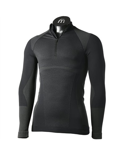 Mico Warm Control Skintech Seamless Men's Long Sleeve Baselayer 1/2 Zip, Black