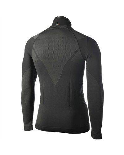 Mico Warm Control Skintech Seamless Men's Long Sleeve Baselayer 1/2 Zip, Black