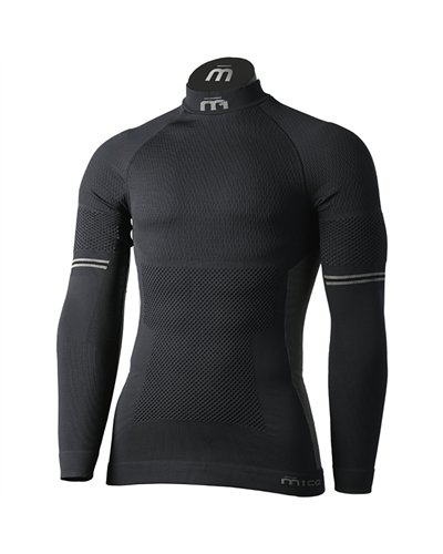 Mico M1 Skintech Seamless Men's Turtle Neck Long Sleeve Baselayer, Black