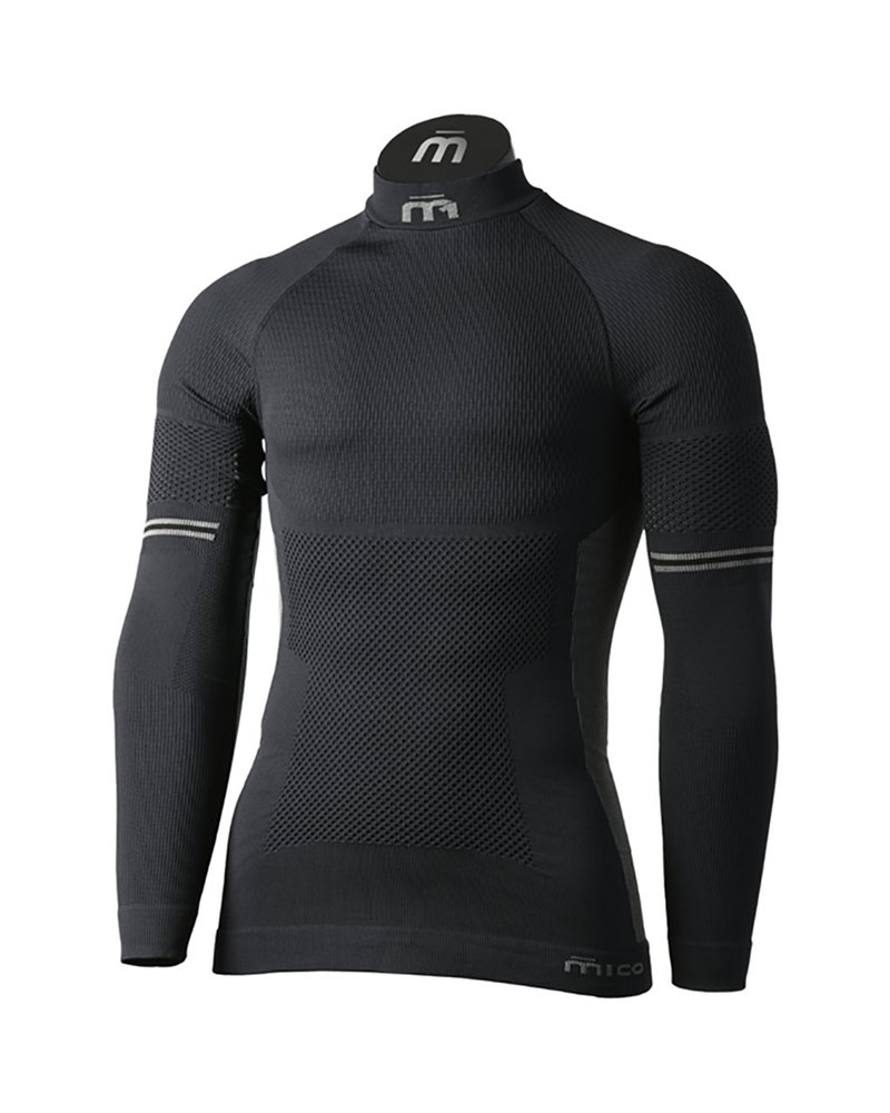 Mico M1 Skintech Seamless Men's Turtle Neck Long Sleeve Baselayer, Black