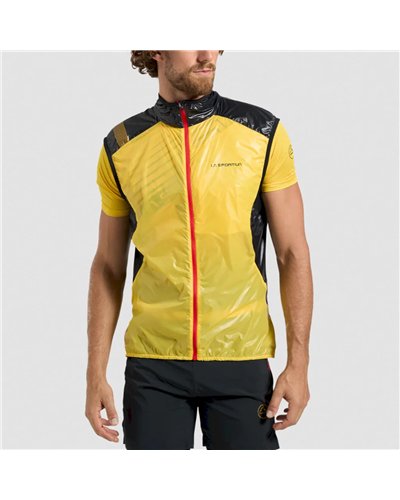 La Sportiva Blizzard Windbreaker Gilet Comprimibile Uomo, Giallo/Nero