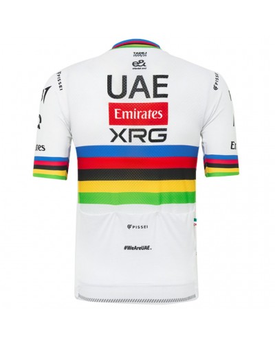 Pissei UAE Emirates XRG 2025 Tadej Poga?ar Replica Maglia Maniche Corte Full Zip Uomo, Bianco