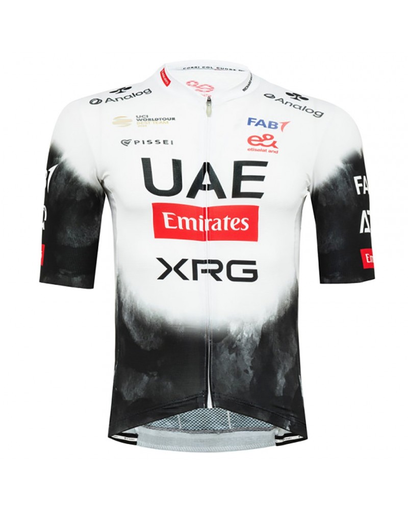 Pissei UAE Emirates XRG 2025 Team Replica Maglia Maniche Corte Full Zip Uomo, Bianco