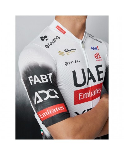 Pissei UAE Emirates XRG 2025 Team Replica Maglia Maniche Corte Full Zip Uomo, Bianco