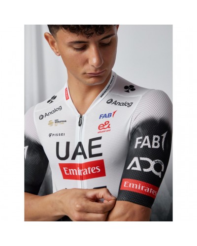 Pissei Tirreno4 UAE Emirates XRG 2025 Men's Short Sleeve Cycling Skinsuit, White