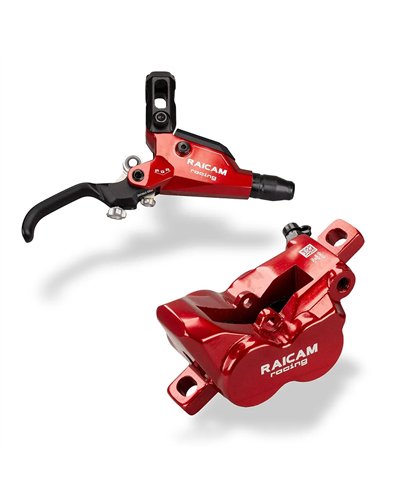 Raicam RGR Racing Enduro/Downhill Kit Freno Disco Idraulico Anteriore/Posteriore 4 Pistoni, Raicam Red