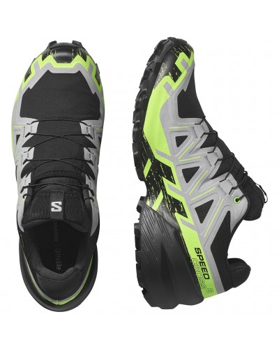 Salomon Speedcross 6 GTX Gore-Tex Men's Trail Running Shoes, Black/Alloy/Green Gecko