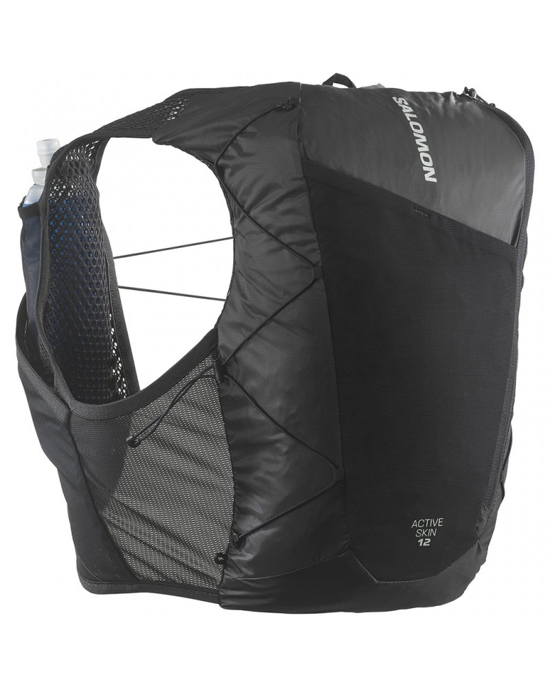 Salomon Active Skin 12 Set Hydration Running Pack/Vest, Black/Metal (2 500 ml Soft Flask Included)