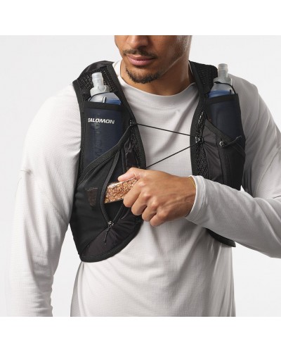 Salomon Active Skin 12 Set Hydration Running Pack/Vest, Black/Metal (2 500 ml Soft Flask Included)