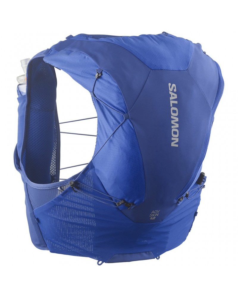 Salomon ADV Skin 12 Set Zaino Gilet Idrico Running, Nautical Blue/Limoges (2 Soft Flask da 500 ml Incluse)