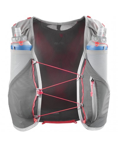 Salomon ADV Skin 5 Set Zaino Gilet Idrico Running, Castelrock/Alloy/Neon Flame (2 Soft Flask da 500 ml Incluse)