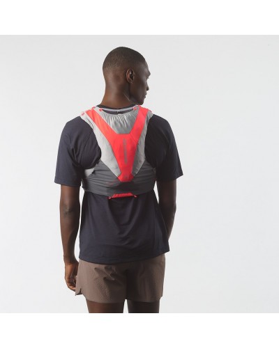 Salomon ADV Skin 5 Set Zaino Gilet Idrico Running, Castelrock/Alloy/Neon Flame (2 Soft Flask da 500 ml Incluse)