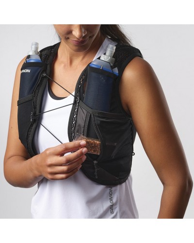 Salomon Active Skin 4 Set Women's Hydration Running Pack/Vest, Black/Metal (2 500 ml Soft Flask Included)