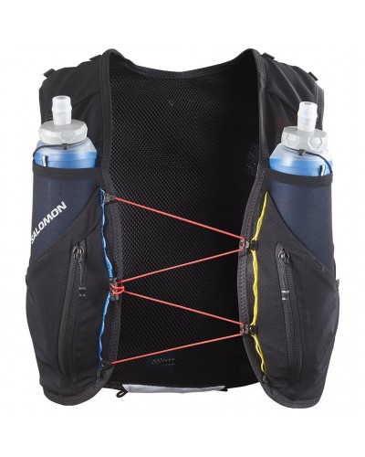 Salomon ADV Skin 12 Race Flag Set Zaino Gilet Idrico Running, Black/White (2 Soft Flask da 500 ml Incluse)