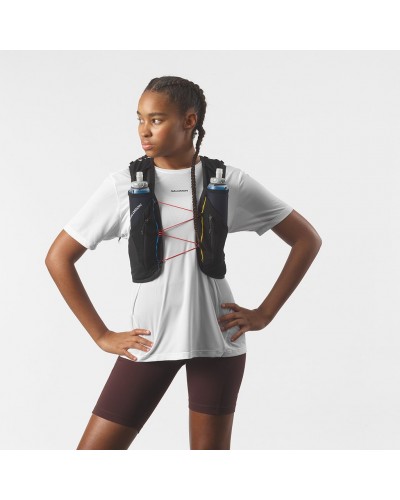 Salomon ADV Skin 12 Race Flag Set Zaino Gilet Idrico Running, Black/White (2 Soft Flask da 500 ml Incluse)