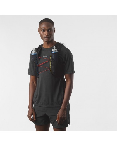 Salomon ADV Skin 12 Race Flag Set Zaino Gilet Idrico Running, Black/White (2 Soft Flask da 500 ml Incluse)