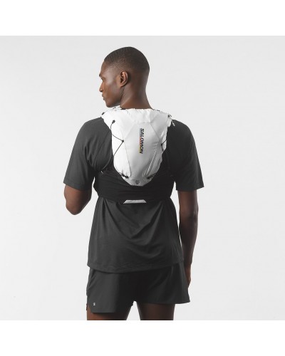Salomon ADV Skin 12 Race Flag Set Zaino Gilet Idrico Running, Black/White (2 Soft Flask da 500 ml Incluse)