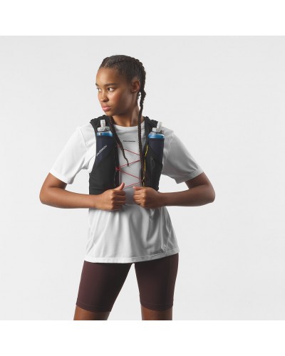 Salomon ADV Skin 5 Race Flag Set Hydration Running Pack/Vest, Black/White (2 500 ml Soft Flask Included)
