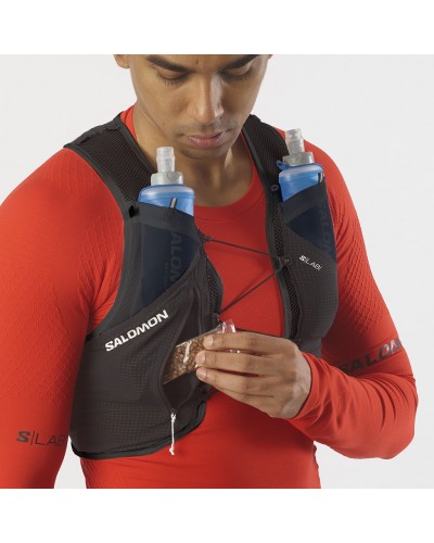 Salomon S/LAB Pulsar 3 Set Zaino Gilet Idrico Running, Black/White (2 Soft Flask da 500 ml Incluse)
