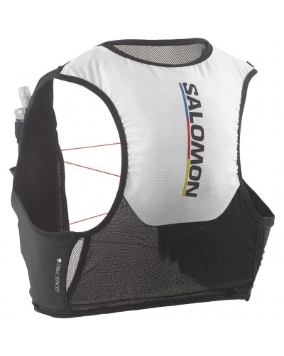 Salomon Sense Pro 6 Race Flag Set Hydration Running Pack/Vest, Black/White (2 500 ml Soft Flask Included)
