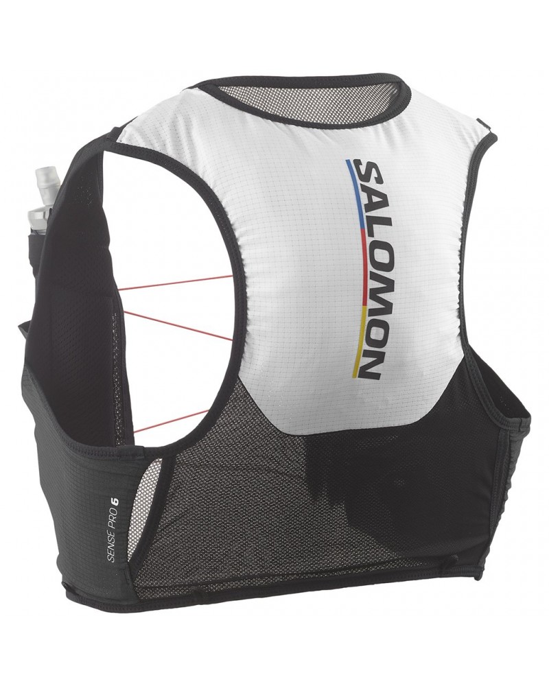 Salomon Sense Pro 6 Race Flag Set Zaino Gilet Idrico Running, Black/White (2 Soft Flask da 500 ml Incluse)