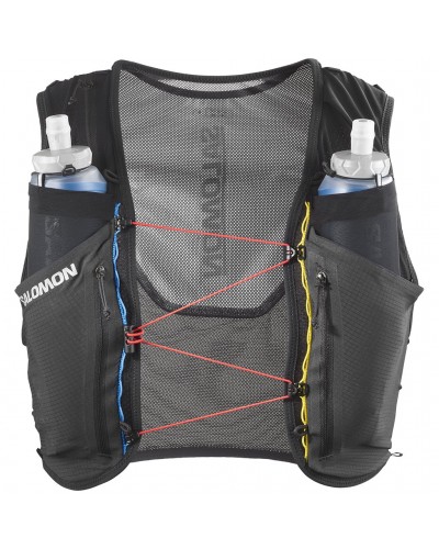 Salomon Sense Pro 6 Race Flag Set Zaino Gilet Idrico Running, Black/White (2 Soft Flask da 500 ml Incluse)