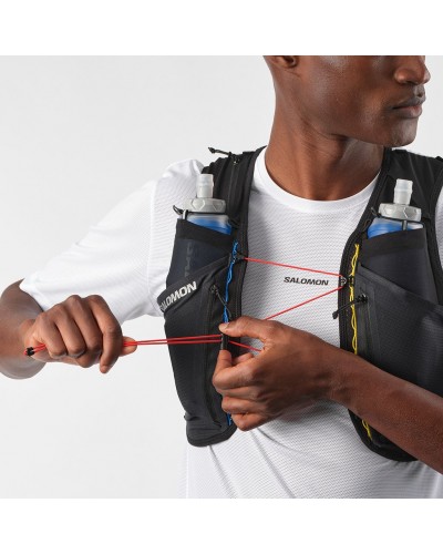 Salomon Sense Pro 6 Race Flag Set Zaino Gilet Idrico Running, Black/White (2 Soft Flask da 500 ml Incluse)