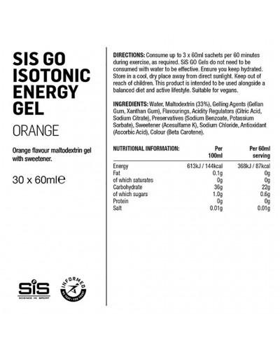 SIS GO Energy Gel Isotonico Gusto Arancia, Box 30 pz da 60ml