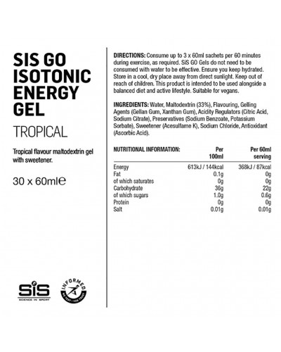 SIS GO Isotonic Energy Gel Tropical Flavour, 60ml (30 gels box)