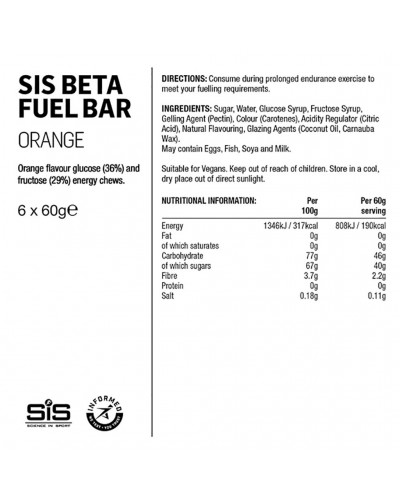 SIS Beta Fuel Chew Bar Orange Flavour, 46gr (20 bars box)