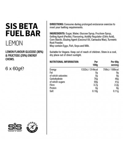 SIS Beta Fuel Chew Bar Lemon Flavour, 60gr (20 bars box)