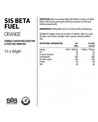 SIS Beta Fuel 80 Bevanda Energetica in Polvere Gusto Arancia, 15 bustine da 82gr