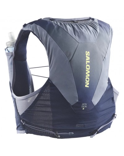 Salomon ADV Skin 5 Gradient Set Zaino Gilet Idrico Running, Maritime Blue/Grisaille (2 Soft Flask da 500 ml Incluse)