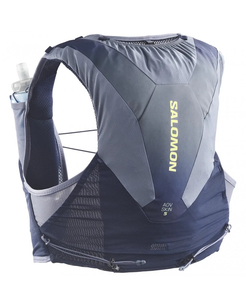 Salomon ADV Skin 5 Gradient Set Zaino Gilet Idrico Running, Maritime Blue/Grisaille (2 Soft Flask da 500 ml Incluse)