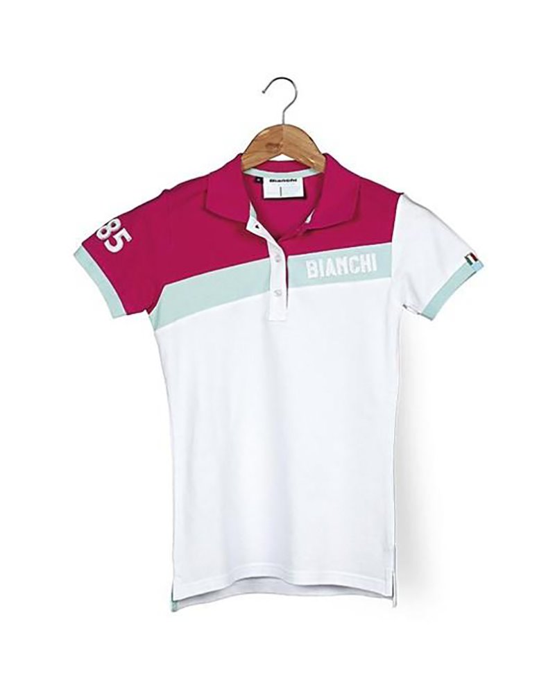 Bianchi Dama Men's Short Sleeve Polo Shirt Size L, White/Magenta - Celeste Stipe
